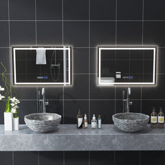 LED Bathroom Mirror Wall Mounted Rectangle Mirror with 3-Color Dimmable Lights