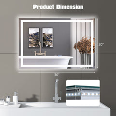 LED Bathroom Mirror Wall Mounted Rectangle Mirror with 3-Color Dimmable Lights