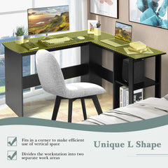L-Shaped Corner Computer Desk with 2-Tier Open Shelves for Home Office