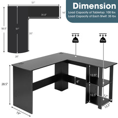 Modern L-Shaped Computer Desk with Shelves