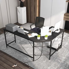 L-Shaped Computer Desk with CPU Stand Power Outlets and USB Ports