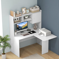 L-Shaped Desk Corner Computer Desk with Open Storage Hutch and Cabinet