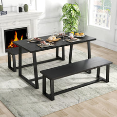 Large Dining Table with Heavy-duty Metal Frame and Anti-slip Foot Pads