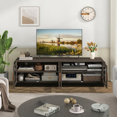 Large TV Stand for TVs up to 75 Inch with 4 Tempered Glass Doors for Living Room
