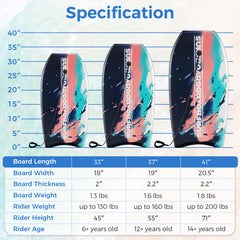 33/37/41 Inches Lightweight Body Board Boogie Board with EPS Core XPE Deck HDPE Bottom Multicolor2