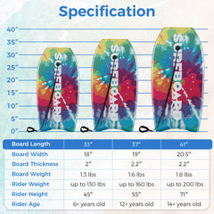 33/37/41 Inches Lightweight Body Board Boogie Board with EPS Core XPE Deck HDPE Bottom Multicolor1