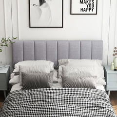 Linen Upholstered Headboard with Solid Wood Legs and Adjustable Width