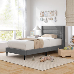 Linen Upholstered Platform Twin/Queen Bed Frame with Wingback Headboard