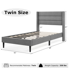 Linen Upholstered Platform Twin/Queen Bed Frame with Wingback Headboard