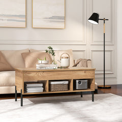 Living Room Central Table with Lifting Tabletop and Metal Legs
