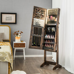 Lockable Jewelry Armoire Standing Cabinet with Lighted Full-Length Mirror