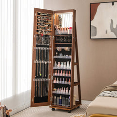 64 Inches Lockable Jewelry Cabinet Armoire with Built-in Makeup Mirror