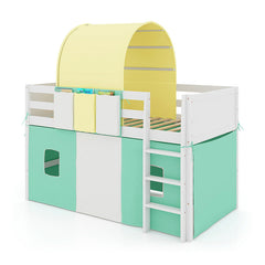 Twin Size Loft Bed Playhouse Bed Frame with Tower Tent and 3 Storage Pockets