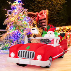 7.7 Feet Long Christmas Inflatable Santa Claus and Reindeer Riding Red Car with Gift Bag and 9 LED White Lights