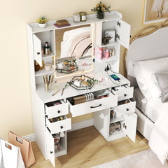 Makeup Vanity Desk with Lighted Mirror and Charging Station