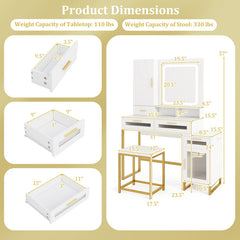 Makeup Vanity Desk Dressing Table and Stool Set with Lighted Mirror