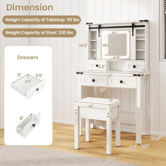 Makeup Vanity Desk with Mirror and Adjustable Storage Shelves