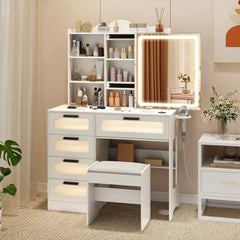 Makeup Vanity Desk with Mirror and Charging Station