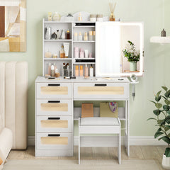 Makeup Vanity Desk with Mirror and Charging Station