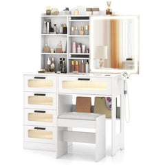 Makeup Vanity Desk with Mirror and Charging Station