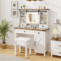 Makeup Vanity Desk with Mirror and 3-Color Dimmable LED Lights