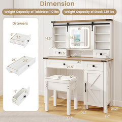 Makeup Vanity Desk with Mirror and 3-Color Dimmable LED Lights