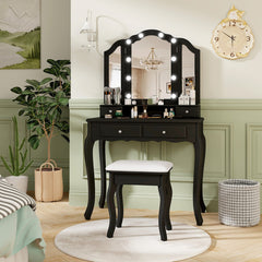 Makeup Vanity Table Set with Lighted Mirror and Drawers
