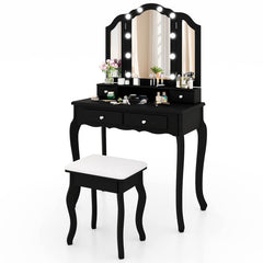 Makeup Vanity Table Set with Lighted Mirror and Drawers