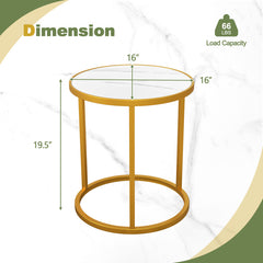 Marble Top Round Side Table 16-Inch End Table with Golden Metal Frame