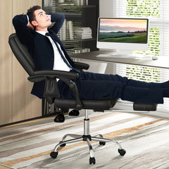 Massage Adjustable Executive Chair with Armrests and Retractable Footrest