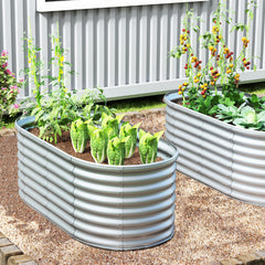 5 x 3 x 2 Feet Metal Oval Raised Garden Bed with Open Bottom Design