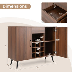Mid-century Modern Buffet Sideboard Server Cabinet with 9-Bottle Wine Rack