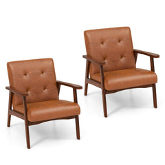 Mid Century Accent Chair with Solid Rubber Wood Frame and Leather Cover