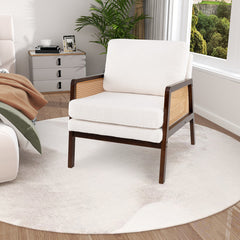 Mid Century Modern Accent Chair with Rattan Arms and Cushion