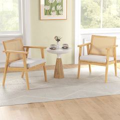 Mid Century Modern Accent Chairs Set of 2 with Breathable Rattan Back