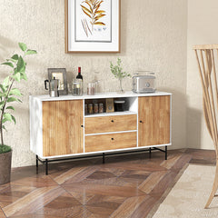 Mid Century Modern Buffet Sideboard with Sliding Tambour Doors and 2 Storage Drawers