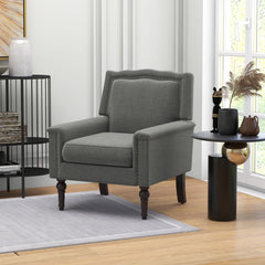 Mid-century Modern Armchair Linen Fabric Upholstered Accent Chair with Cushion