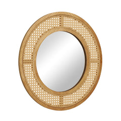25.5 Inch Bohemian Round Wall Mounted Decorative Mirror with Wooden Frame