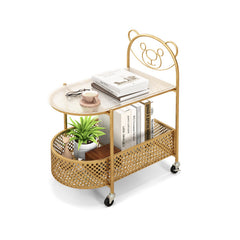 2-Tier Mobile Glass end Table with Bear Pattern
