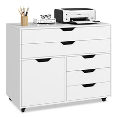 Modern Vertical 5-Drawer Mobile Chest with Door 5 Casters