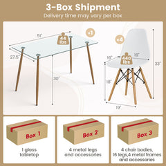 5 Pieces Rectangle Dining Table Set with 51 Inch Glass Tabletop