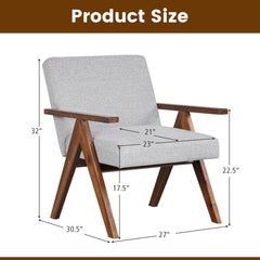 Modern Accent Chair Linen Fabric Armchair with Solid Acacia Wood Frame