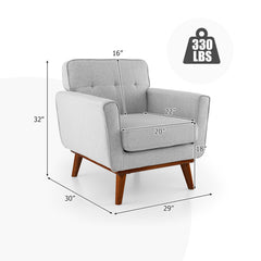 Modern Accent Chair Upholstered Linen Fabric Armchair with Removable Padded Seat Cushion