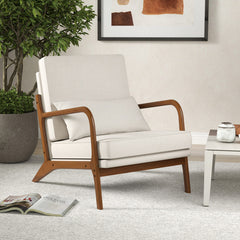 Modern Accent Chair with Rubber Wood Armrests and Removable Back