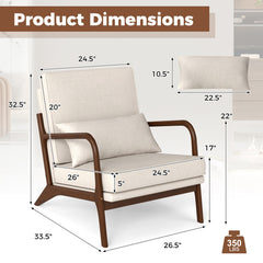 Modern Accent Chair with Rubber Wood Armrests and Removable Back