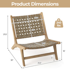 Modern Armless Teak Wood Lounge Chair with Nylon Woven Backrest and Seat