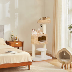 Modern Cat Tower Cat Tree with Top Perch Cattail Fluff Condo
