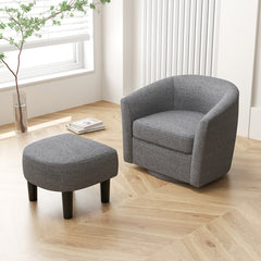 Modern Club Swivel Accent Chair with Ottoman Footrest Curved Backrest