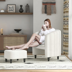 Modern Upholstered Barrel Teddy Velvet Chair with Ottoman