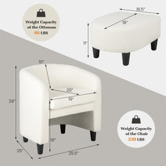 Modern Upholstered Barrel Teddy Velvet Chair with Ottoman
